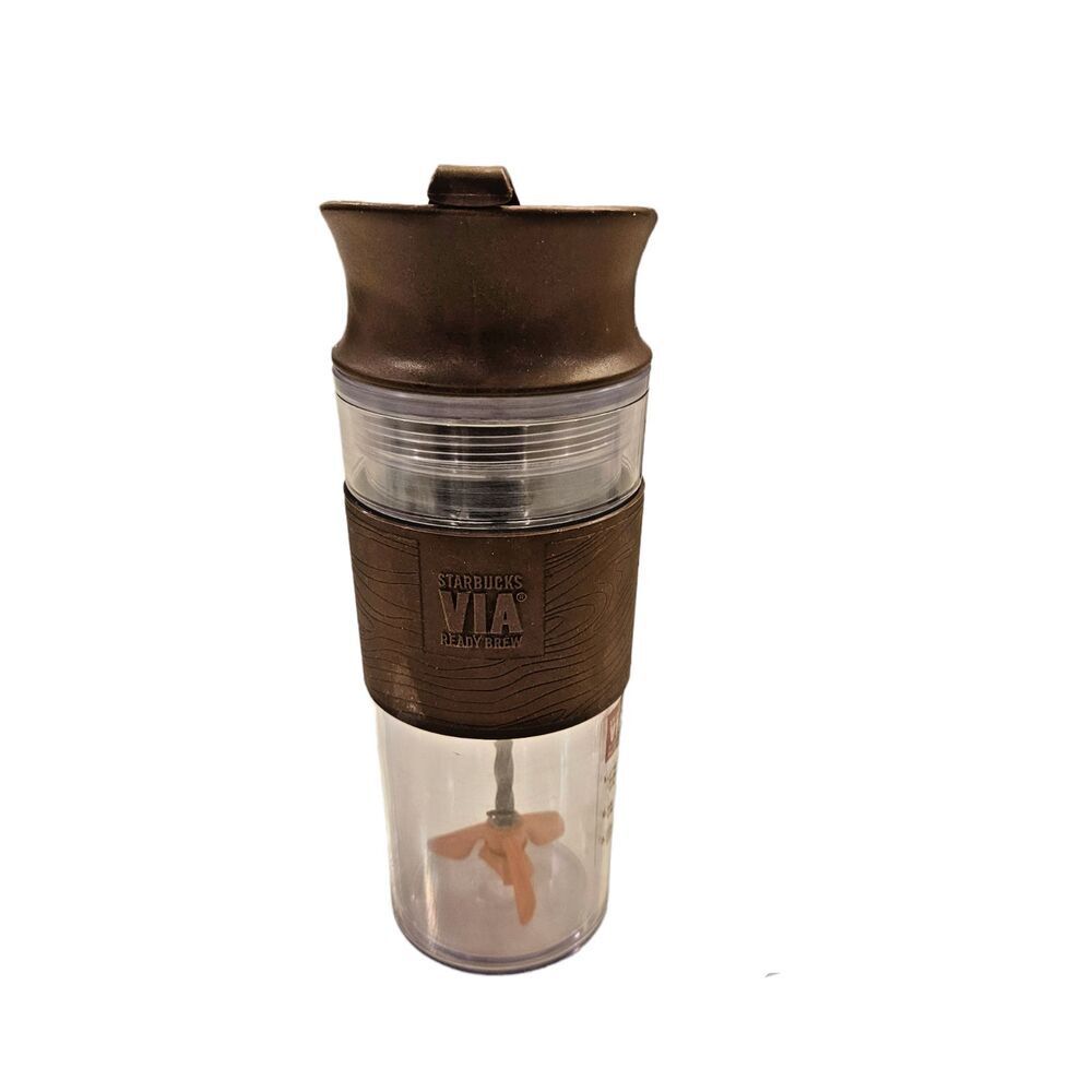 Starbucks VIA Ready Brew Swirl Tumbler Bodum Plastic Cup Mixer Brown - READ